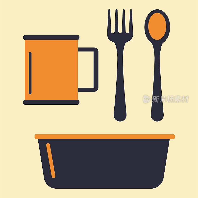 Tableware cup plastic dishes kitchen restaurant equipment dishware vector illustration